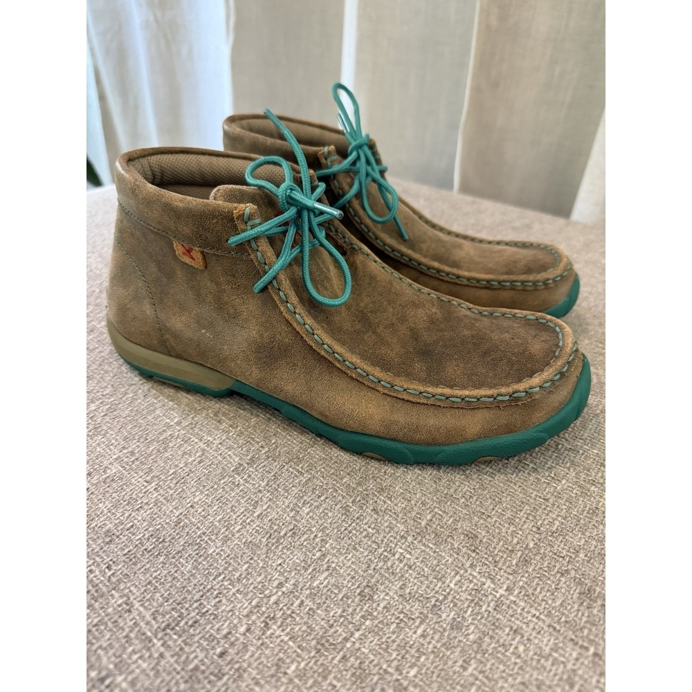 Twisted x Leather Chukka Boots Moc Toe Brown Turquoise Sole  Men's 8M